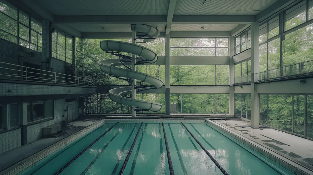 Imaginary abandoned indoor training pool